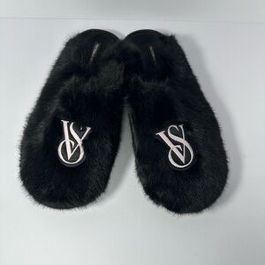 Victoria's Secret Black Slippers with Pink Logo